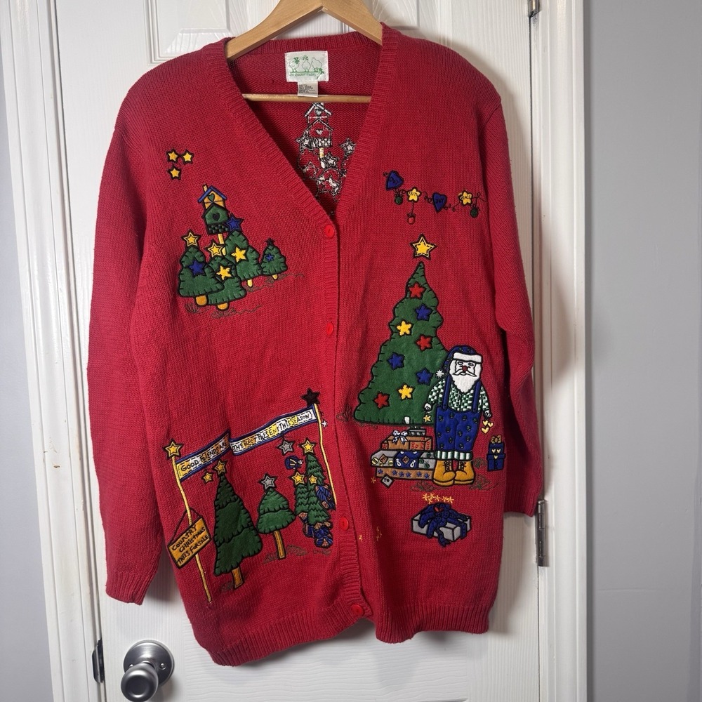 Vintage Quacker Factory Sweater Womens Large Ugly Christmas Cardigan Granny